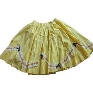 VTG Square Dancing Skirt Womens XL Rockabilly Dancing Yellow Brown Ribbon Lace